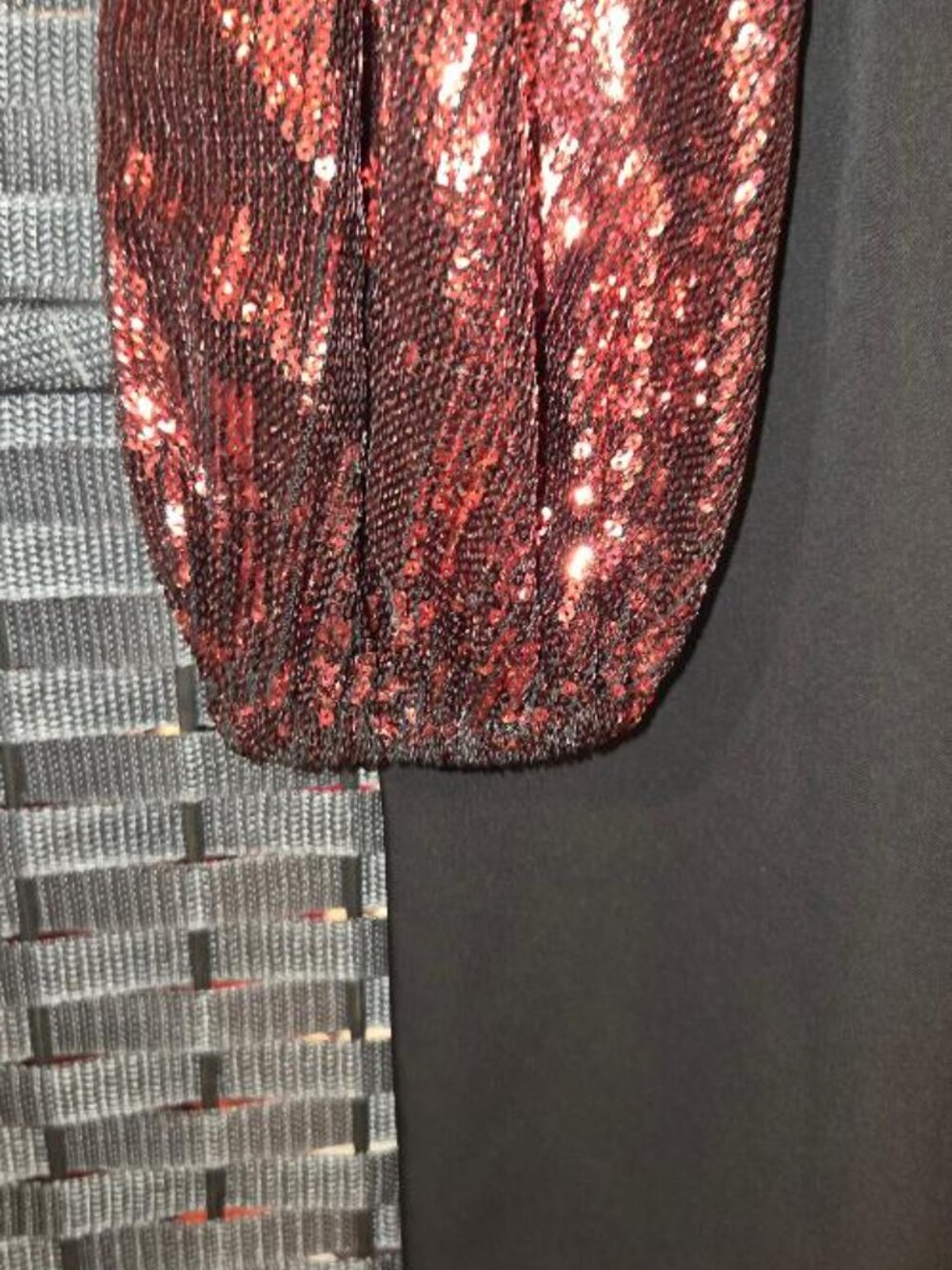 MSK Black Shift Dress with Balayage Ombre Sequin Balloon Sleeves - Picture 3 of 7